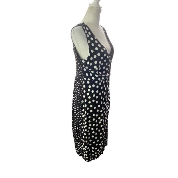 BRAVISSIMO Curvy Polka Dot Faux Wrap Dress V Neck Sleeveless Black White 10 - Picture 7 of 16
